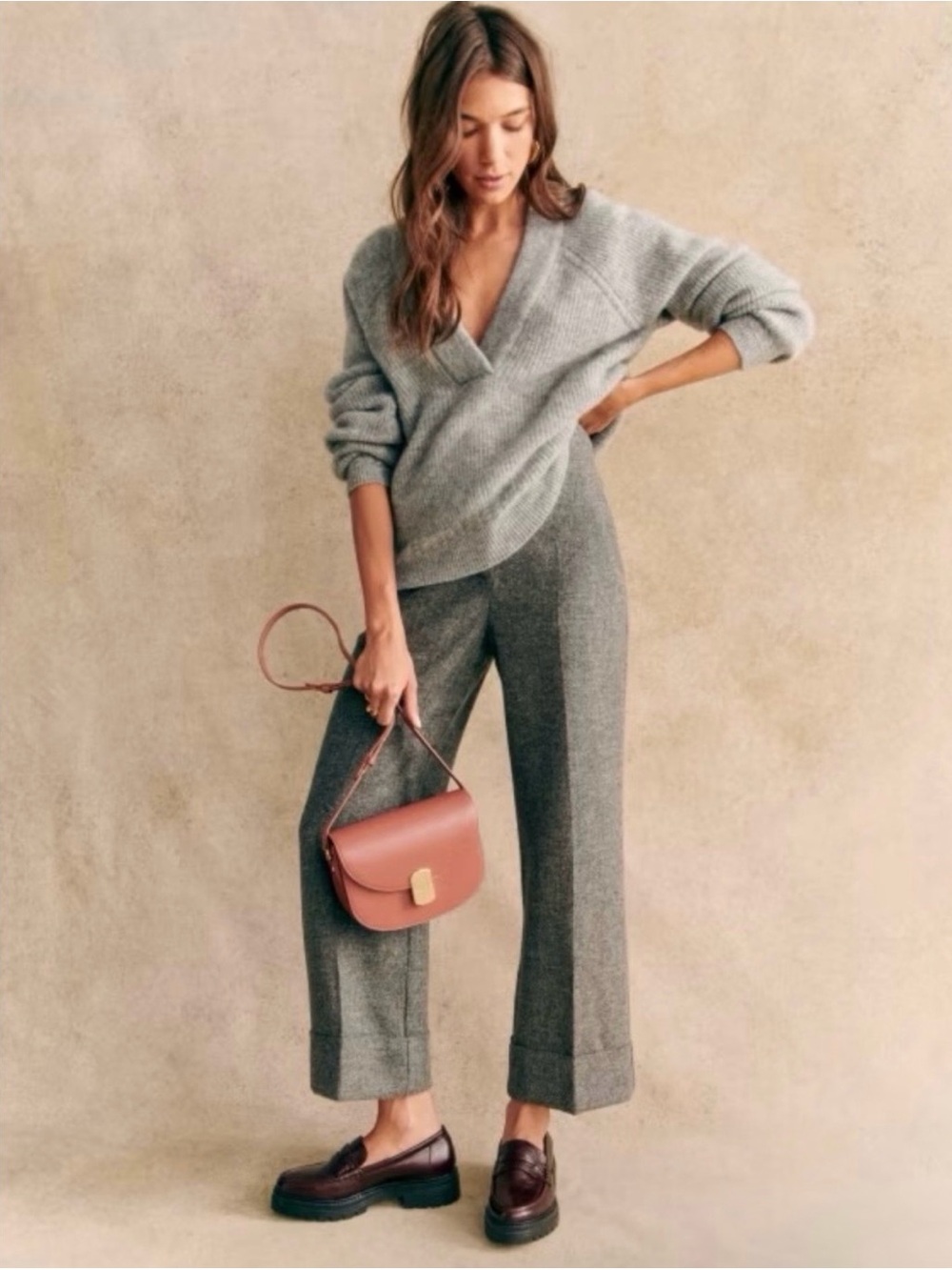 Sezane Cody Alpaca Blend V-Neck Jumper Sweater Grey M